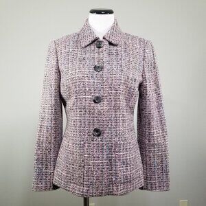 Tahari ASL Levine Pink Tweed Blazer Jacket Size 8P Button Front Wool Blend Lined
